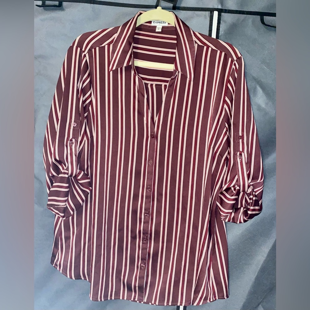 Express Burgundy Striped Button Down Shirt